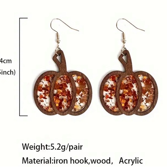 PRICE REDUCED NEW Fall Wooden Pumpkin Drop Earrings - Picture 2 of 4